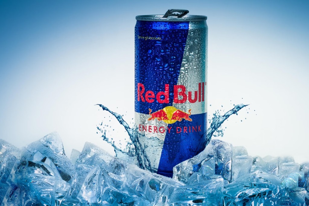 Energy drink cans on display